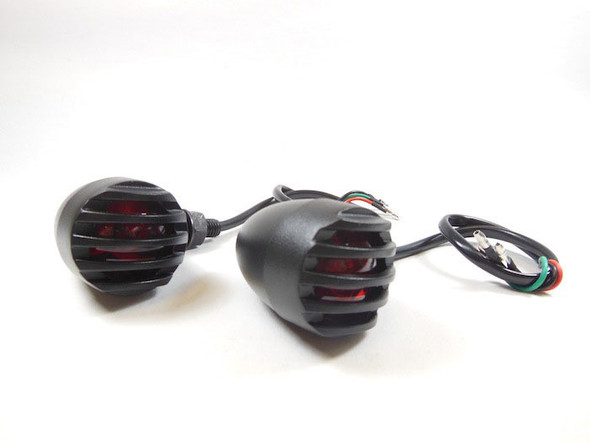 Motorcycle Supply Co. - Invader Grilled Black Turn Signals - Red Lens