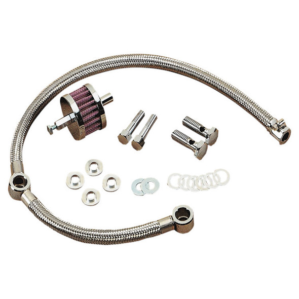  Drag Specialties - Braided Hose Crankcase Breather Kit fits '99-'17 Big Twin Custom Applications Only 
