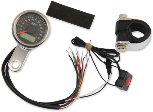 Drag Specialties - 1-7/8" Mini Electronic Speedometer w/ Indicator Lights - Polished