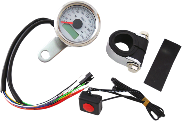 Drag Specialties - 1-7/8" Mini Programmable Electronic Speedometer With Indicator Lights - Polished