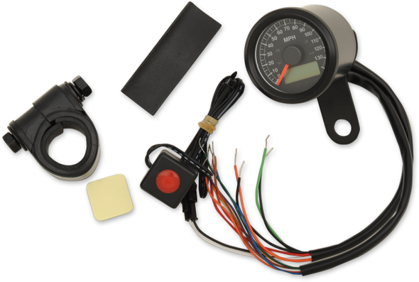 Drag Specialties - 1-7/8" Mini Electronic Speedometer w/ Indicator Lights - Gloss Black