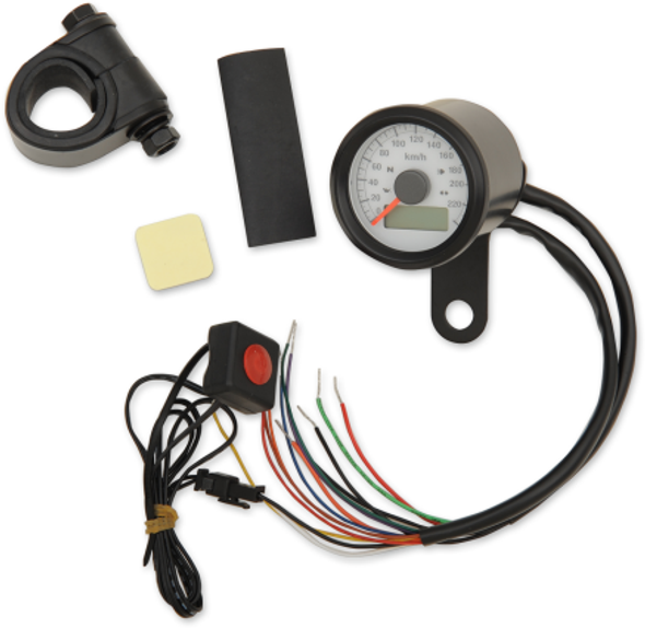 Drag Specialties - 1-7/8" Mini Programmable Electronic Speedometer With Indicator Lights - Gloss Black